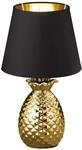 Reality Leuchten Pineapple R50421079 Tischleuchte, Keramik, Stoffschirm Schwarz/Gold,