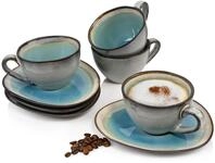 S&auml;nger | Kaffeetassen Set Capri mit Untertassen, 8-teiliges Tassen Set aus Steingut,