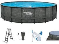 Summer Waves Frame Pool Komplettset | Rund 549x132 cm Rattan Optik Grau 