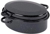 Kr&uuml;ger Gansbr&auml;ter in schwarz/wei&szlig; gesprenkelt, Emaille, 42 cm