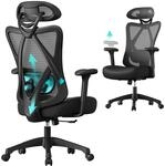 SONGMICS Ergonomischer B&uuml;rostuhl, Computerstuhl, Mesh-Stuhl, Lendenkissen und