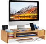 Relaxdays Monitorst&auml;nder, Bildschirmst&auml;nder aus Bambus, 14 F&auml;cher, ergonomischer