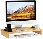 Relaxdays Monitorst&auml;nder Bambus, Bildschirmerh&ouml;hung f&uuml;r Laptop, Bildschirmst&auml;nder