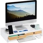 Relaxdays Monitorst&auml;nder, XL Bildschirmerh&ouml;hung aus Bambus & MDF, 2 Schubladen,