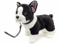 Uni-Toys - Französische Bulldogge (schwarz-weiß) mit Leine - 25 cm (Länge) -