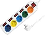 LogiLink LPS258 - 5-fach Steckdosenleiste (CEE 7/3), mit 6x Ein/Aus Schalter, mit
