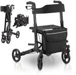 Juskys Rollator Vital schwarz - Gehhilfe faltbar & leicht aus Aluminium bis 130kg -