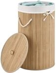 Juskys Bambus W&auml;schekorb Curly-Round Natur 55L - Hygienischer & Faltbarer