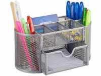 Relaxdays Schreibtischorganizer, Büroablage mit Stiftehaltern & Schublade, Metall