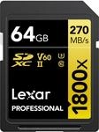 Lexar SDXC Professional 64GB 1800x UHS-II Gold Serie Class 10 U3 V60 f&uuml;r 4K