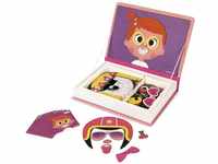 Janod - Girl's Crazy Faces Magneti'Book - Magnetic Educational Game 55 Pieces - For