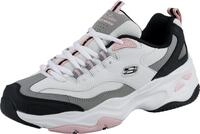 Skechers Damen D'Lites 4.0 Fresh Diva Trainers, White Leather Mesh Black Pink Trim,