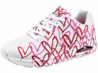 Skechers Damen UNO Spread The Love Sneakers, White W Red and Pink Heart Print