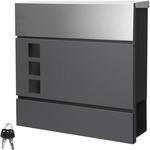 ECD Germany Briefkasten mit Zeitungsfach, Anthrazit/Silber, 37x10,5x36,5 cm, aus