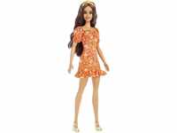 Barbie HBV16 - Fashionistas Puppe, langes gewelltes brünettes Haar, Stirnband,