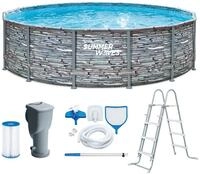 Summer Waves Frame Pool Komplettset | Rund 427x107 cm Steinoptik Grau | Aufstellpool