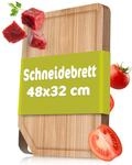 R&Ouml;SLE Schneidebrett mit Edelstahlgriff, 48x32cm, Hochwertiges Schneidebrett Holz aus