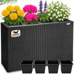 Casaria&reg; Blumenkasten 4 Innent&ouml;pfe Polyrattan Herausnehmbar Wasserablauf Outdoor