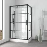 Komplettdusche 110&times;80&times;225 cm, Duschtasse, Schiebet&uuml;r, 5 mm ESG, Armatur
