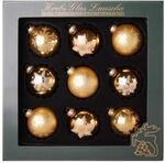 Gold/Satin-Gold, Glaskugelsortiment 8cm, handdekoriert, 9 Stk./Box
