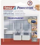 tesa Powerstrips Haken, transparent/wei&szlig;, f&uuml;r max. 1kg, Packung mit 2 Haken