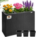 Casaria&reg; Blumenkasten 3 Innent&ouml;pfe Polyrattan Herausnehmbar Wasserablauf Outdoor