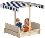 Outsunny Sandkasten 106x106 cm Kinder Sandbox mit h&ouml;henverstellbar Abdeckung,