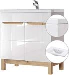 Lomadox Badezimmer Waschtisch Set mit 81cm Keramik-Waschbecken, Unterschrank