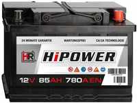 HR HiPower Autobatterie 12V 85Ah 780A/EN Starterbatterie ersetzt 80AH 77AH 74AH...