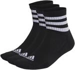 adidas Unisex 3-Stripes Cushioned Sportswear Mid-Cut Socks 3 Pairs, Black / White,