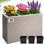 Casaria&reg; Blumenkasten 3 Innent&ouml;pfe Polyrattan Herausnehmbar Wasserablauf Outdoor