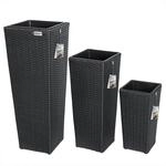 Casaria&reg; Blumentopf 3er Set Polyrattangeflecht &Uuml;bertopf Wasserabfluss Rattanoptik