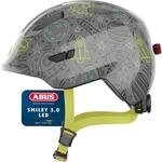 ABUS Kinderhelm Smiley 3.0 LED, Grau mit Weltall-Muster, Gr&ouml;&szlig;e S