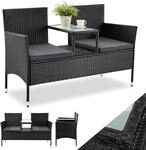 Juskys Polyrattan Gartenbank Monaco - 2-Sitzer Bank mit Tisch & Kissen -...
