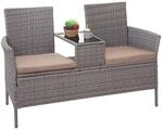 Mendler Poly-Rattan Sitzbank mit Tisch HWC-E24, Gartenbank Sitzgruppe Gartensofa,