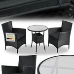 Juskys Polyrattan Balkon Set Bayamo 2 Personen - Tisch mit Glasplatte & 2 St&uuml;hlen -