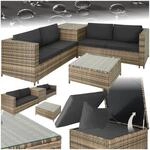 tectake Polyrattan Sitzgruppe f&uuml;r 4 Personen, Balkon Garnitur mit Sitzkissen,