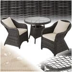 tectake&reg; Alu Polyrattan Sitzgruppe f&uuml;r 2 Personen, Gartenm&ouml;bel Set mit Tisch und 2