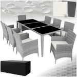 tectake Aluminium Poly Rattan Gartenm&ouml;bel Set 8 St&uuml;hle mit Tisch mit Glasplatten,