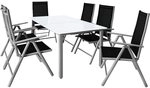 Casaria&reg; Gartenm&ouml;bel Set 6 St&uuml;hle mit Tisch 150x90cm Aluminium Sicherheitsglas