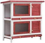 vidaXL Holz Kaninchenstall 4 T&uuml;ren Rot Hasenstall Kaninchenk&auml;fig Hasenk&auml;fig