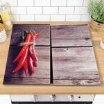 GEEZY Herdabdeckplatten Serviertablett 2tlg Motiv Chili, Glas, 52 cm x 30 cm,...