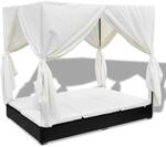 vidaXL Sonnenliege Vorh&auml;nge Poly Rattan Doppelliege Gartenliege Liegestuhl