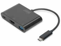 DIGITUS USB Typ-C Multiport Grafik Adapter, USB Type-C zu HDMI + USB A 3.0 + USB C,