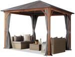 TOOLPORT Gartenpavillon 3x3 m Holzoptik, Stahldach Hardtop 4 Seitenteile in grau