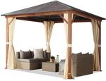 TOOLPORT Gartenpavillon 3x3 m Holzoptik, Stahldach Hardtop 4 Seitenteile in