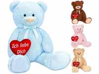 BRUBAKER XXL Teddybär 100 cm Hellblau mit einem Ich Liebe Dich Herz Stofftier