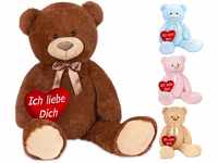 BRUBAKER XXL Teddybär 100 cm Braun mit einem Ich Liebe Dich Herz Stofftier