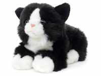 Uni-Toys - Katze schwarz-weiß, liegend - 20 cm (Länge) - Plüsch-Kätzchen -