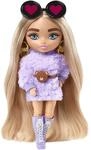 Barbie HGP66 - Extra Minis Doll (ca 14 cm) mit Flauschiger lila Kleidung, mit